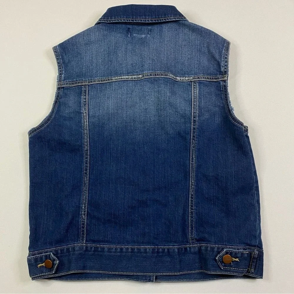 Wrangler Denim Vest Girl's XL Jean Jacket Biker‎ Western Cowgirl USA Patches